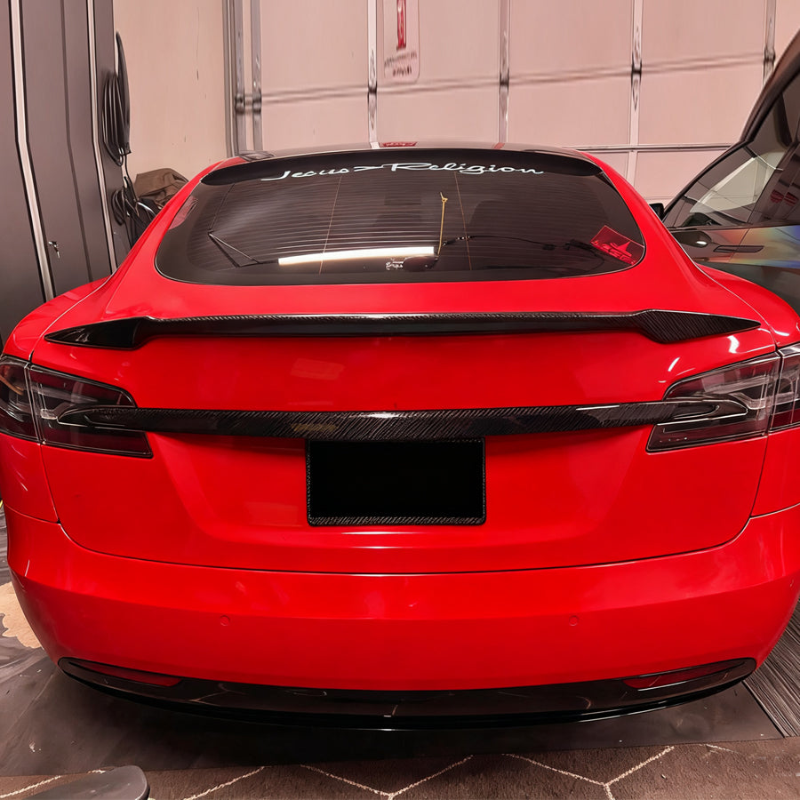 ST Style Carbon Fiber Rear Door Tail Trunk Cover for Tesla Model S (2016–2023)