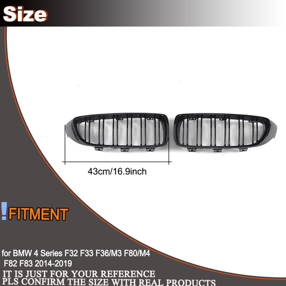 F32 Front Grille Compatible with BMW 4 Series F32 F33 F36/M3 F80/M4 F82 F83 2014-2019 ABS Auto Bumper Kidney Grill Cover Body