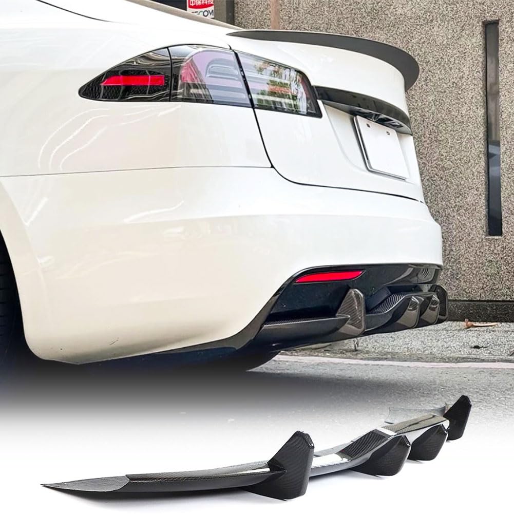 Carbon Fiber Rear Diffuser Fits for Tesla Model S Plaid 2021-2024 Sedan 4 Door Air Dam Lower Bumper Lip Spoiler Valance Prote