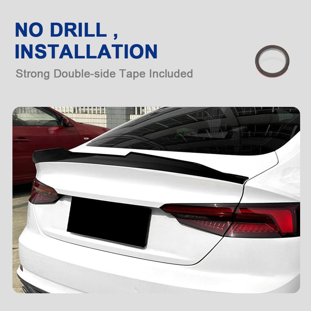 PSM Style ABS Rear Trunk Spoiler for Audi A5 F5 4-Door Sportback 2017-2024 | Gloss Black ABS Rear Lip Wing Direct Stick On Ex