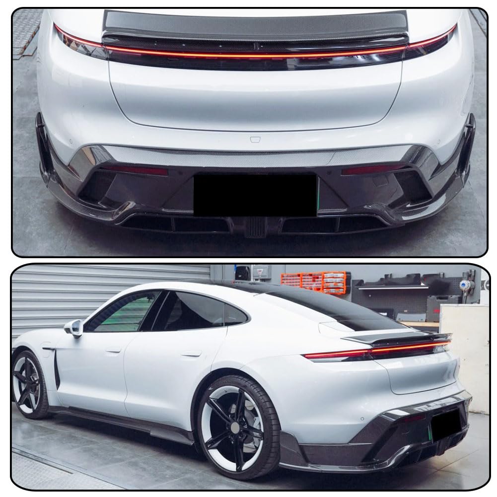 Carbon Fiber Rear Diffuser Compatible with Porsche Taycan Turbo S Sedan 4-Door 2019-2024 Auto Rear Lower Bumper Lip Spoiler B