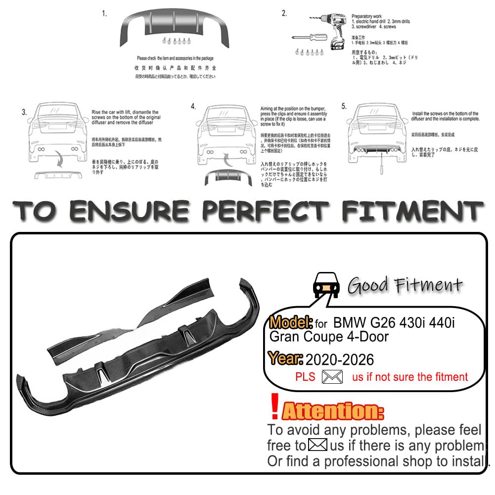 Carbon Fiber Rear Diffuser Compatible with BMW 4 Series G26 430i 440i 2020-2026 Gran Coupe Lower Rear Bumper Diffuser Lip Spo