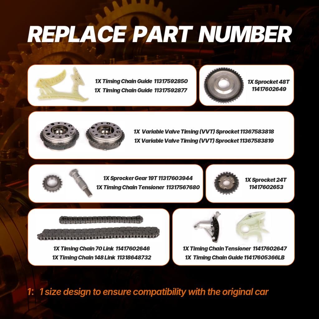 Timing Chain Oil Pump Kit VVT Gears Compatible with BMW 320I 428I X1 X3 X5 2.0 N26 N20 Engine Time Parts