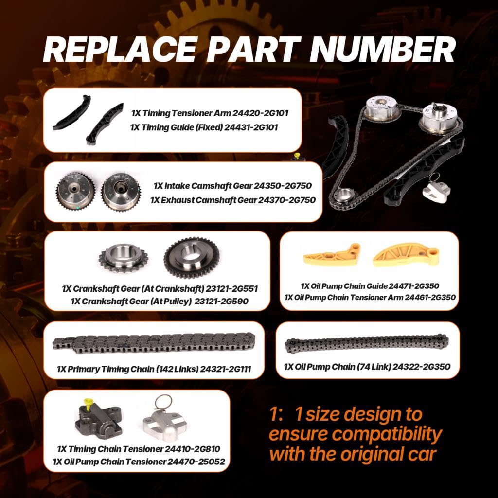Timing Chain Tensioner Guide Kit for Kia Sorento Optima Sportage Hyundai Santa Fe Sport Sonata 2.4L 2.0L 2011-2016 12PCS