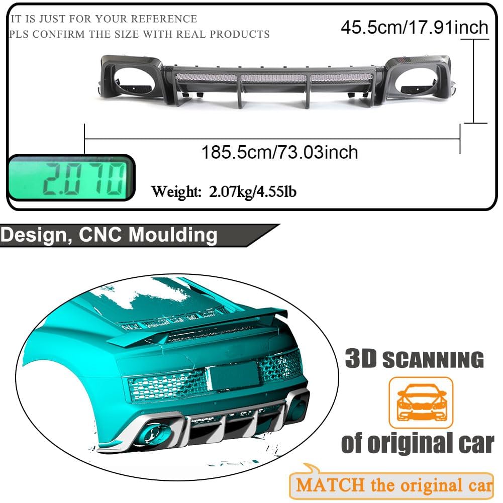 Dry Carbon Fiber Rear Bumper Diffuser for Audi R8 V10 2-Door 2022-2024 | Coupe Convertible Lower Spoiler Bumper Guard Body Ki