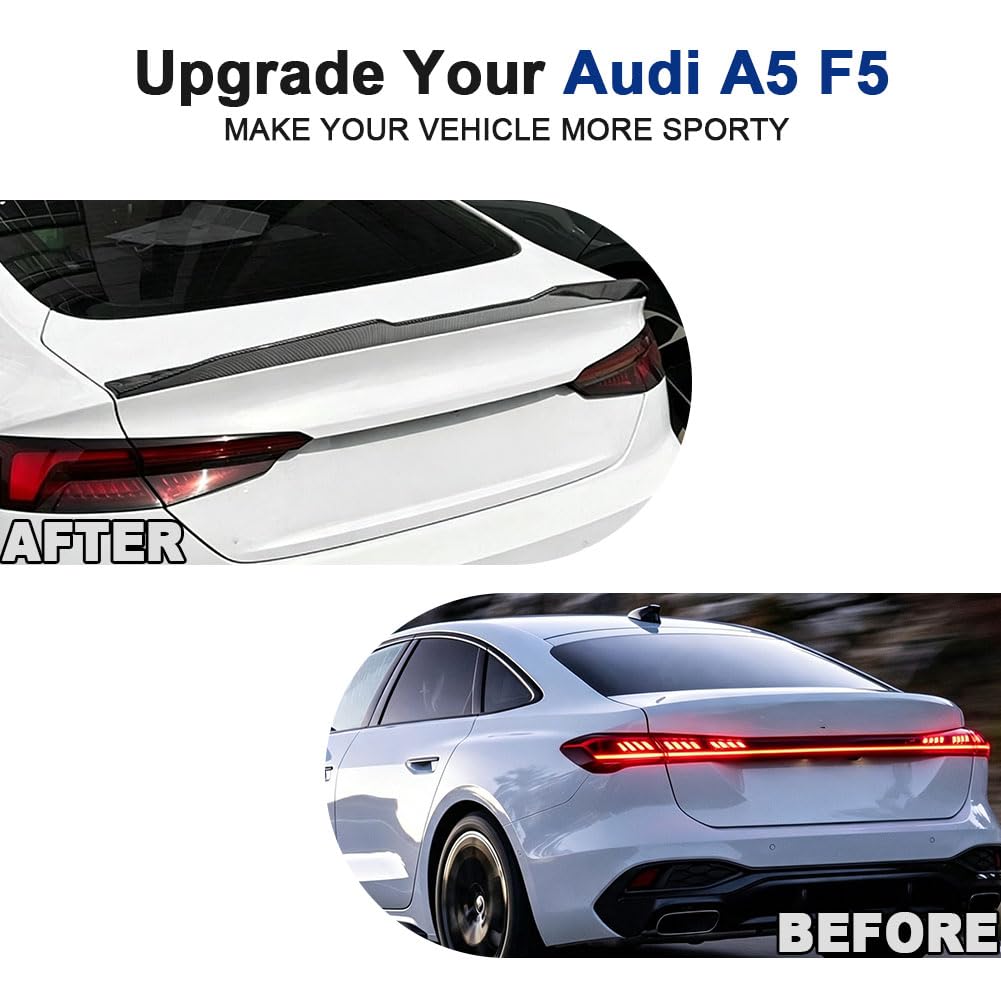 Carbon Look Trunk Spoiler for Audi A5 F5 Sportback 4-Door 2017-2024 | PSM-Style Rear Lip Wing ABS With Carbon Fiber Pattern E