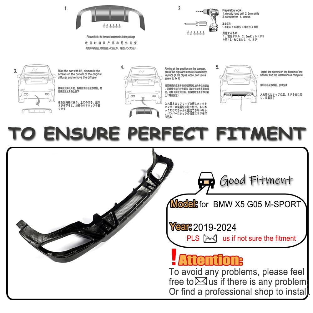 G05 Carbon Fiber Rear Diffuser for BMW X5 G05 M Sport 2019-2024 | Rear Bumper Lip Apron Lower Diffuser Splitters Canard Prote