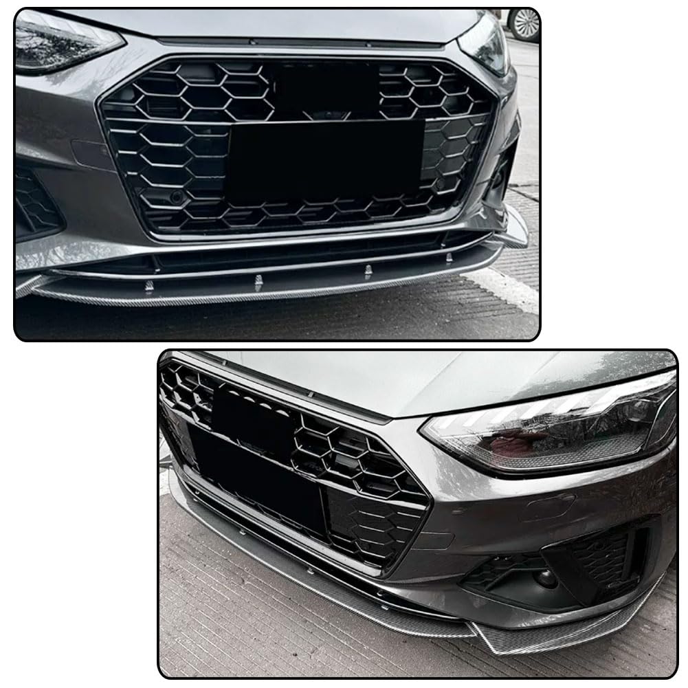 S4 Carbon Look Front Bumper Lip for Audi A4 S4 B9.5 Sline 2020-2024 3PCS | Lower Chin Spoiler Splitter Air Dam Body Kit Trim
