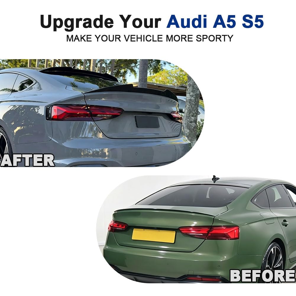A5 Roof Spoiler Glossy Black for Audi A5/S5/RS5 F5 2017-2024 Sportback | ABS Roof Wing Trunk Flap Sporty Fastback Accent Easy