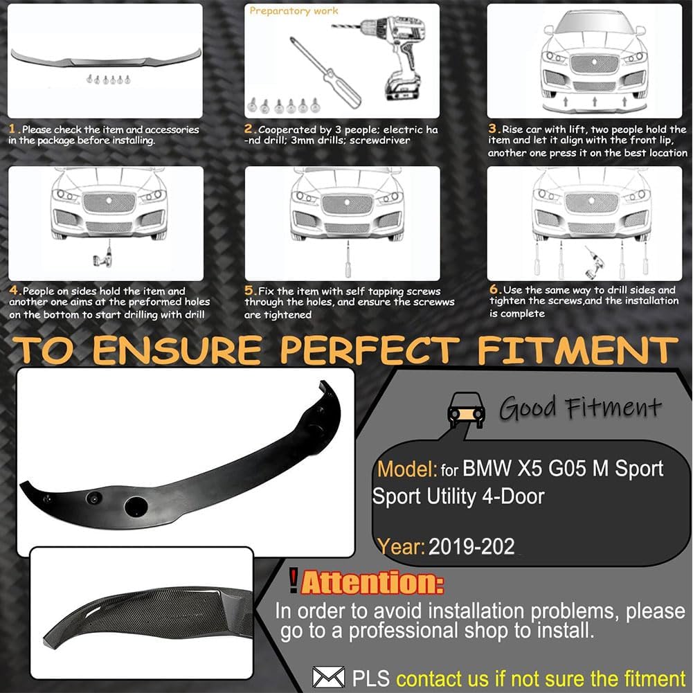 X5 Carbon Fiber Front Lip Compatible with BMW X5 G05 M Sport 2019-2022 Front Splitter, UV-Resistant High-Gloss Finish, Lightw