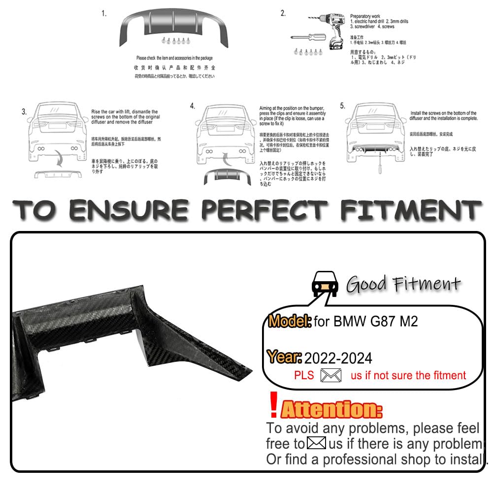 Dry Carbon Fiber Rear Bumper Diffuser for BMW G87 M2 Coupe 2022 2023 2024 | Low Bumper Lip Spoiler Lightweight Exhaust Diffus