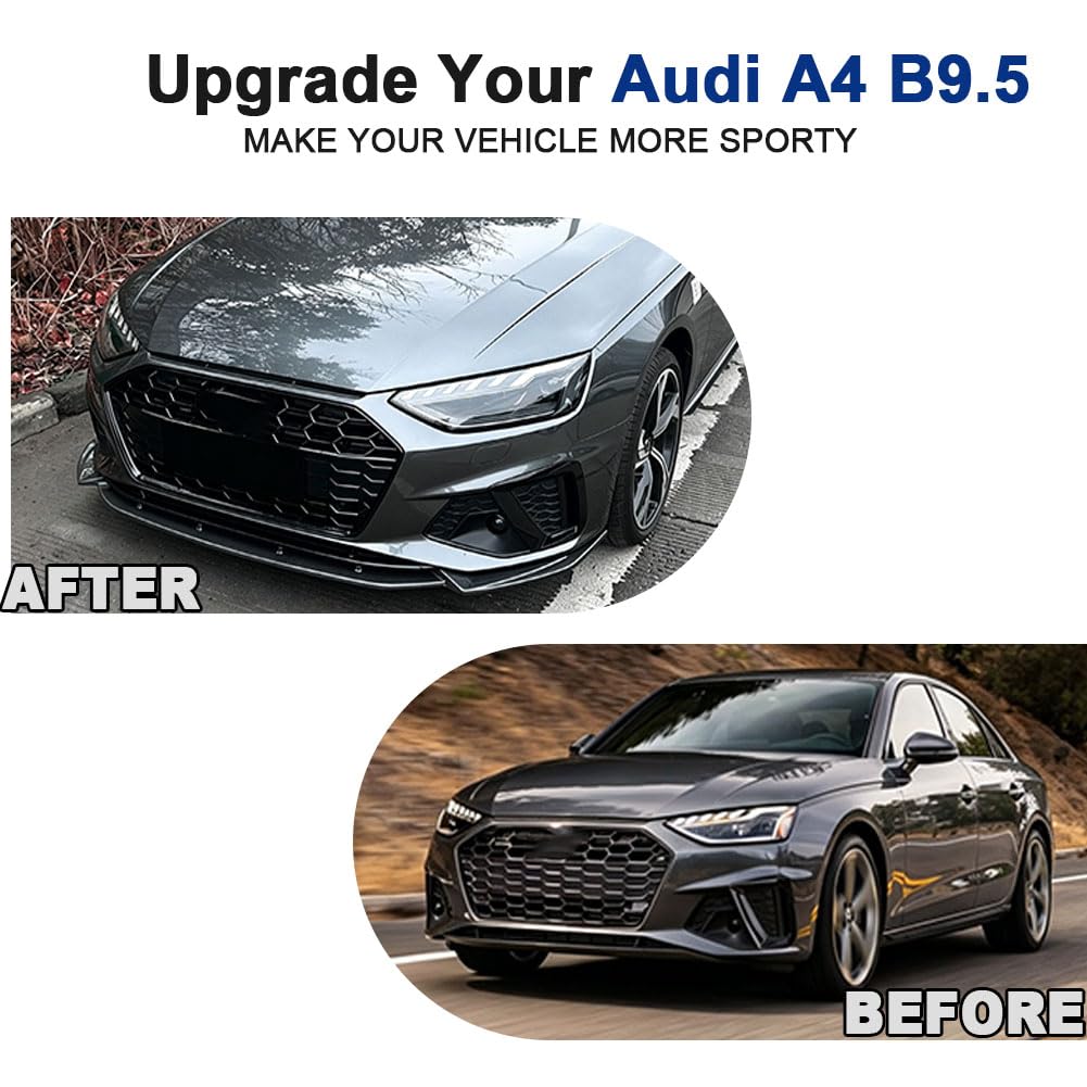 A4 Carbon Look 1pc/Set Front Lip for 2020-2024 Audi A4 B9.5 S-Line | ABS Integrated Lower Chin Spoiler Splitter Compatible wi