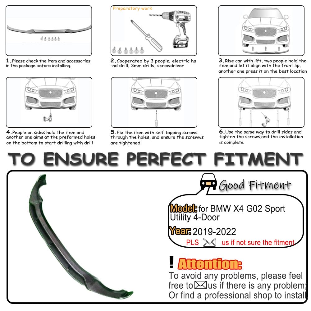 Carbon Fiber Front Lip Compatible with BMW X4 G02 M40i Sport Utility 4-Door 2019-2022 Front Bumper Lip Chin Spoiler Splitters