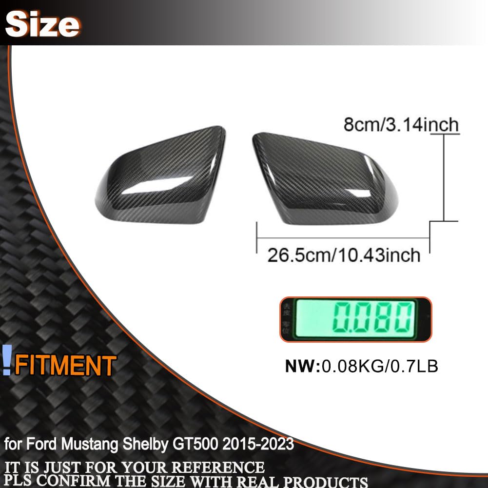 Carbon Fiber Mirror Cover Caps for 2015-2023 Ford Mustang GT Ecoboost | Lightweight & UV-Resistant Clear Coat, Ideal for Shel