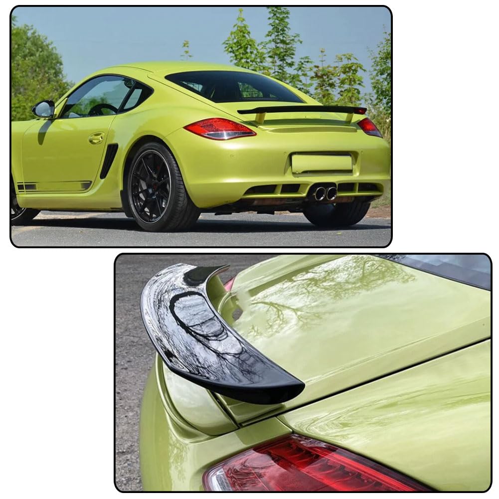 Glossy Black Rear Trunk Spoiler Compatible with Porsche 987 Cayman Base S Coupe 2-Door 2005-2012 FRP Auto Car Rear Boot Lid H