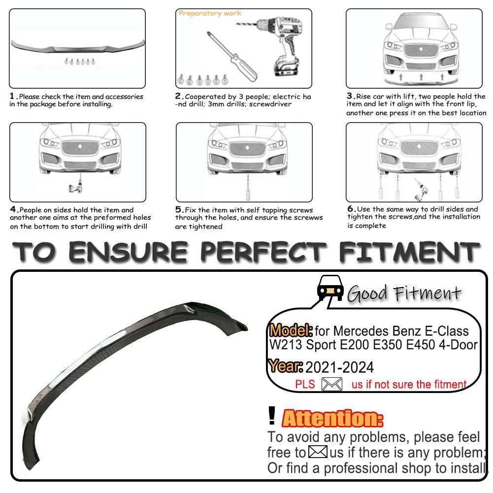 Front Bumper Lip Splitter Spoiler Compatible with Mercedes Benz E-Class W213 Sport 4-Door 2021-2024 Real Carbon Fiber Air Chi