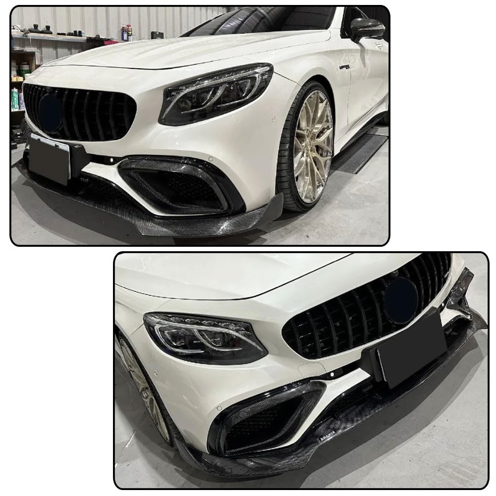 Carbon Fiber Front Bumper Air Vent Cover Fins fits for Mercedes Benz C217 S63 AMG 2018-2023 Fog Lamp Grill Cover Protector Bu