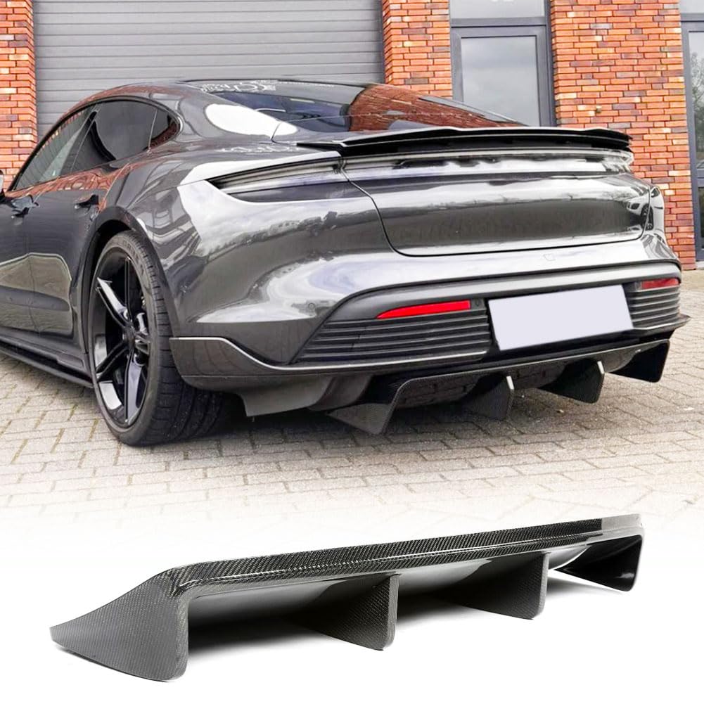 Dry Carbon Fiber Rear Diffuser Compatible with Porsche Taycan 4S Base Sedan 4-Door 2019-2024 Auto Rear Lower Bumper Lip Spoil
