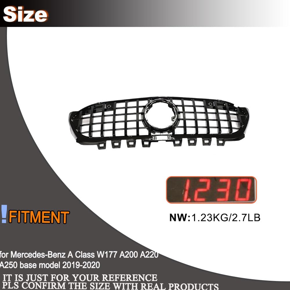 W177 Front Grille Compatible with Mercedes-Benz A Class W177 A200 A220 A250 2019-2020 ABS Auto Bumper Kidney Grill Cover Body