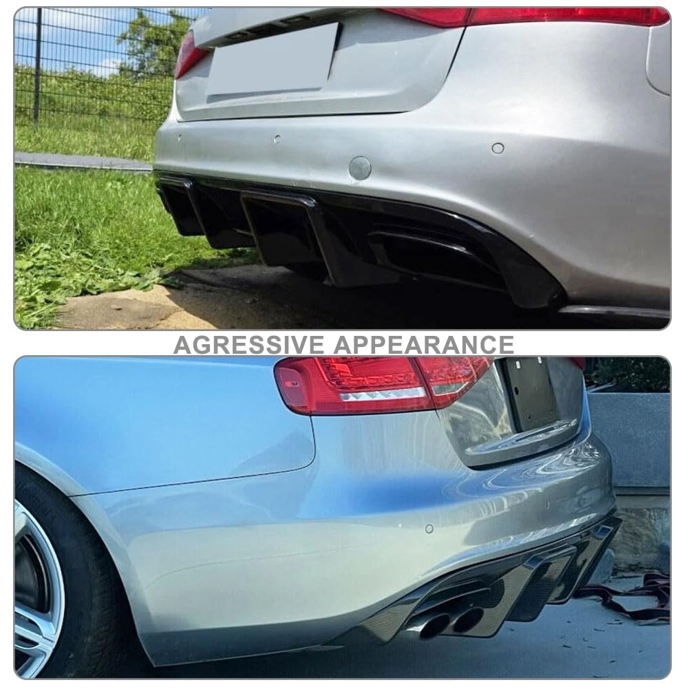 Gloss Black ABS Rear Diffuser for Audi S4 B8 2008 2009 2010 2011 2012 | Stylish Rear Bumper Diffuser Self‑Tapping Screws Moun