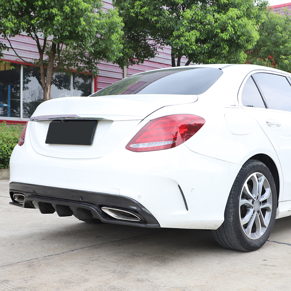 Benz W205 Carbon Fiber Rear Diffuser-Installed on car