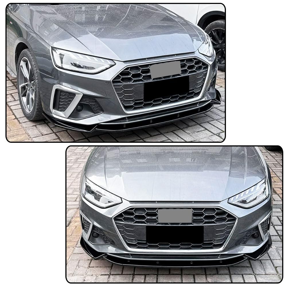 S4 Gloss Black Front Bumper Lip for Audi A4 S4 B9.5 Sline 2020-2024 3PCS | Lower Chin Spoiler Splitter Air Dam Body Kit Trim