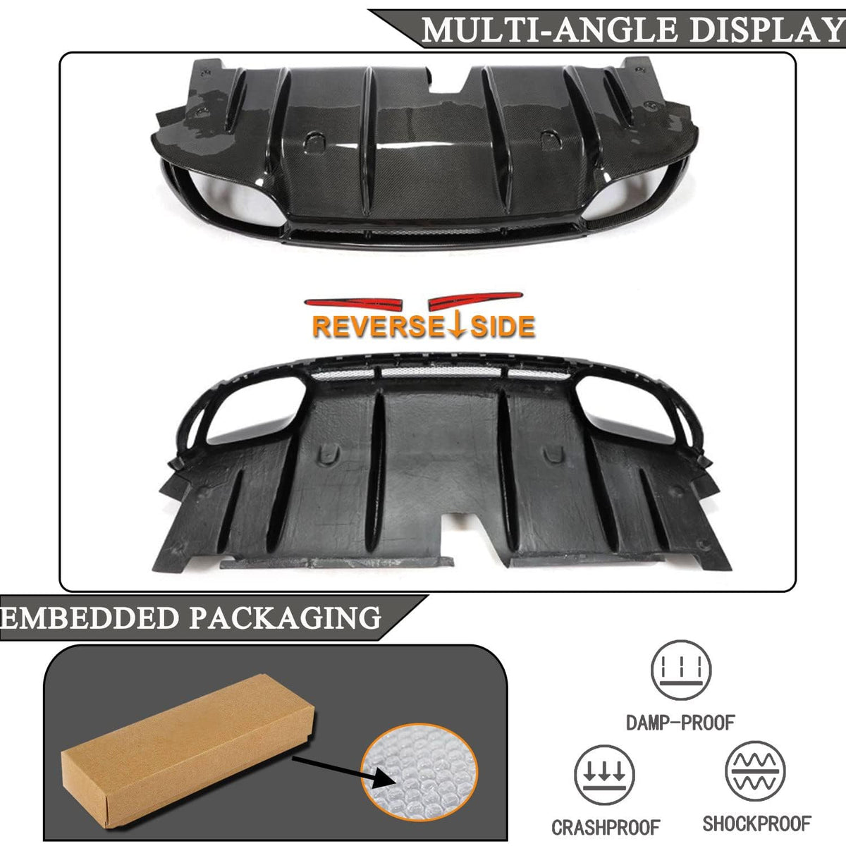 Carbon Fiber Rear Diffuser Compatible with Alfa Romeo Giulia Base Sedan 4-Door 2015-2021 Lower Bumper Lip Spoiler Body Kit wi