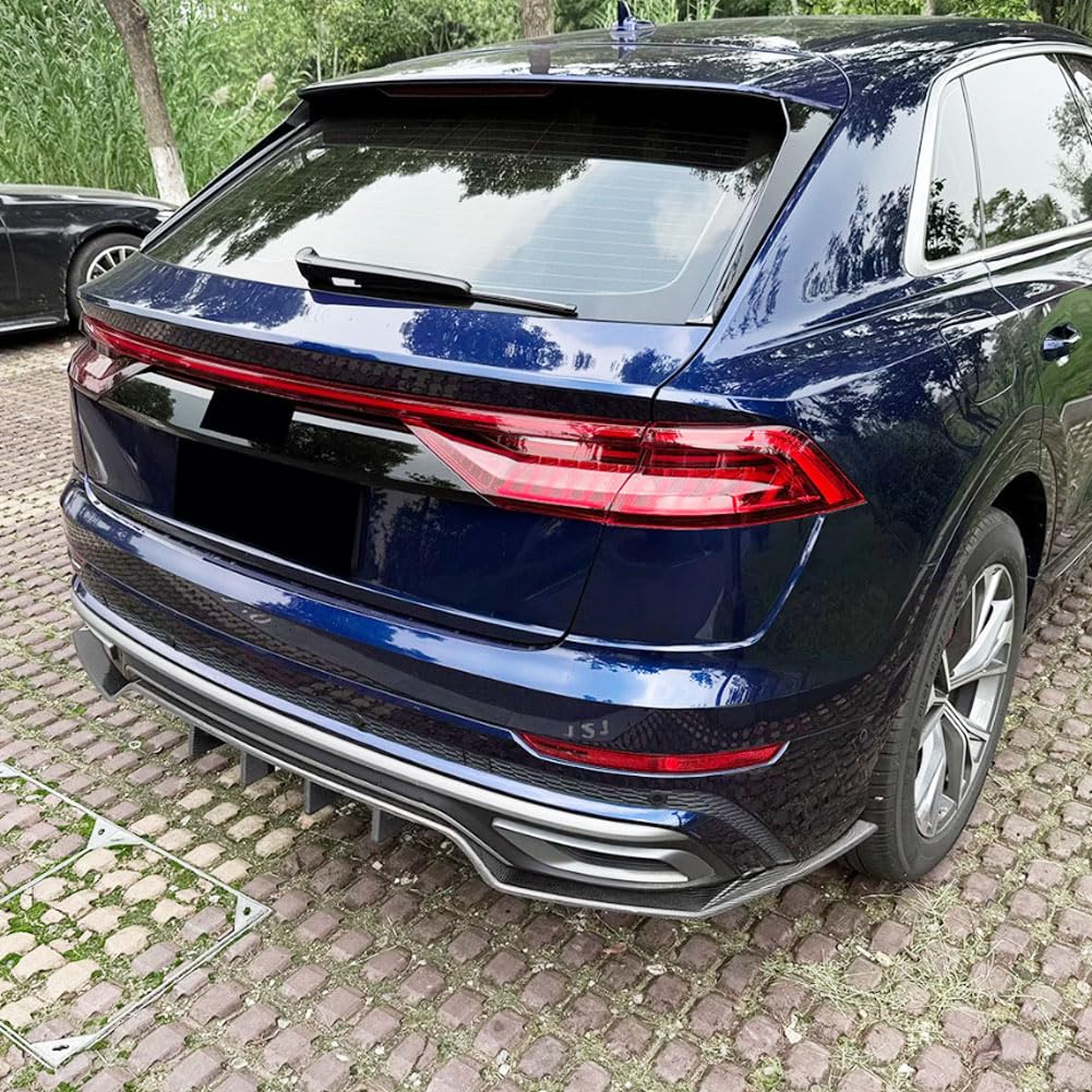 3PCS Carbon Look Rear Bumper Diffuser Lip for Audi Q8 4M Sline 2019-2023 | ABS Lower Spoiler Bumper Guard Body Kit Lightweigh