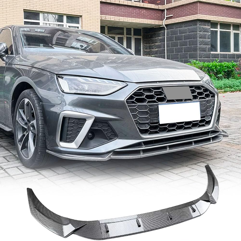 S4 Carbon Look Front Bumper Lip for Audi A4 S4 B9.5 Sline 2020-2024 3PCS | Lower Chin Spoiler Splitter Air Dam Body Kit Trim