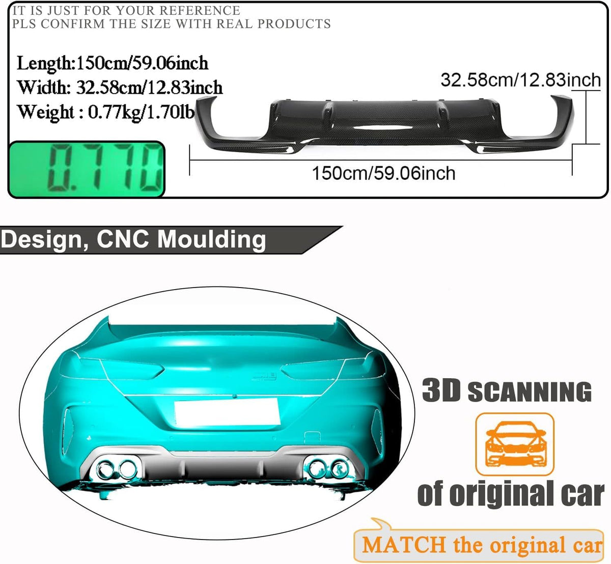 F93 Dry Carbon Fiber Rear Bumper Diffuser Compatible with BMW F93 M8 Gran Coupe Sedan 4-Door 2019-2022 Auto Lower Bumper Lip