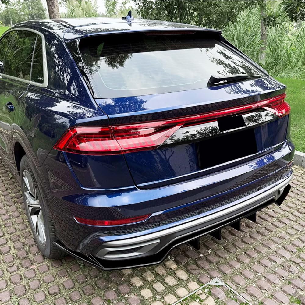 3PCS Gloss Black Rear Bumper Diffuser Lip for Audi Q8 4M Sline 2019-2023 | ABS Lower Spoiler Bumper Guard Body Kit Lightweigh