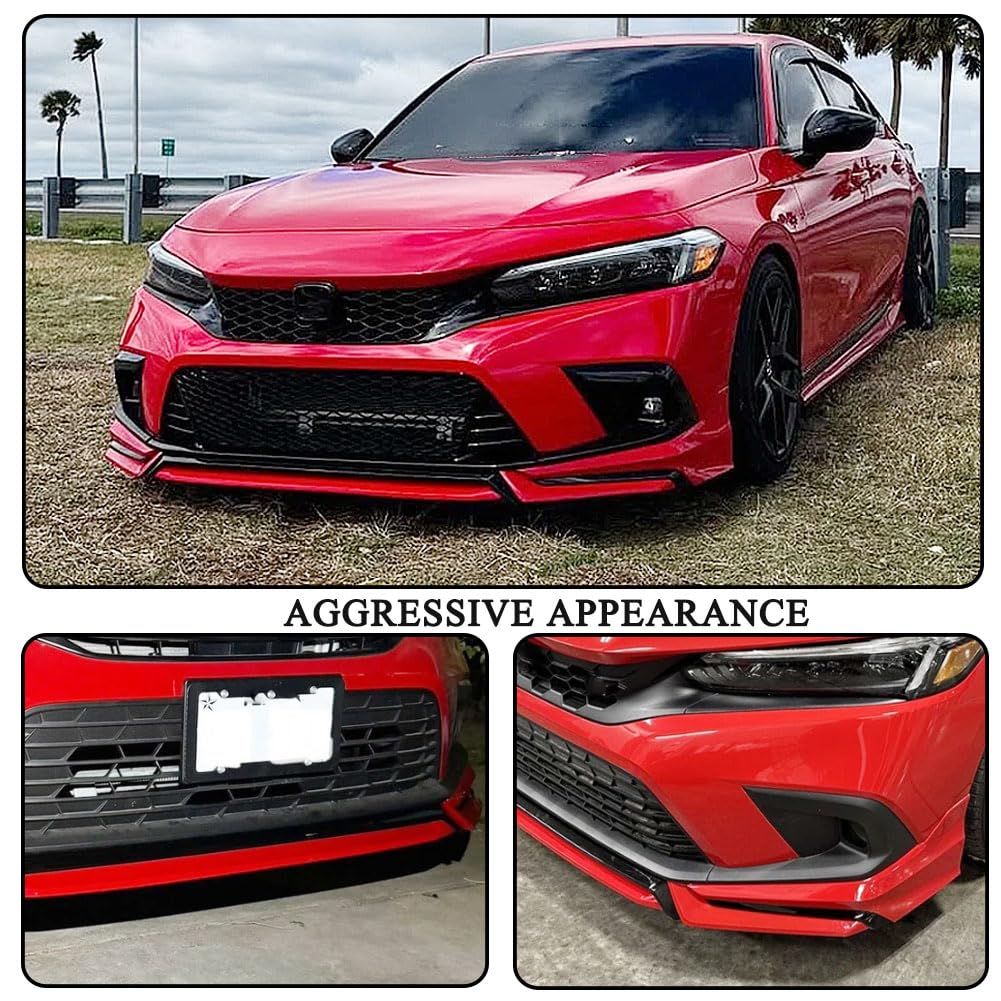 ABS Front Lip Spoiler for Honda Civic Sedan &Hatchback 2022-2024 Rallye Red | Lower Chin Bumper Spoiler Splitter Protection A