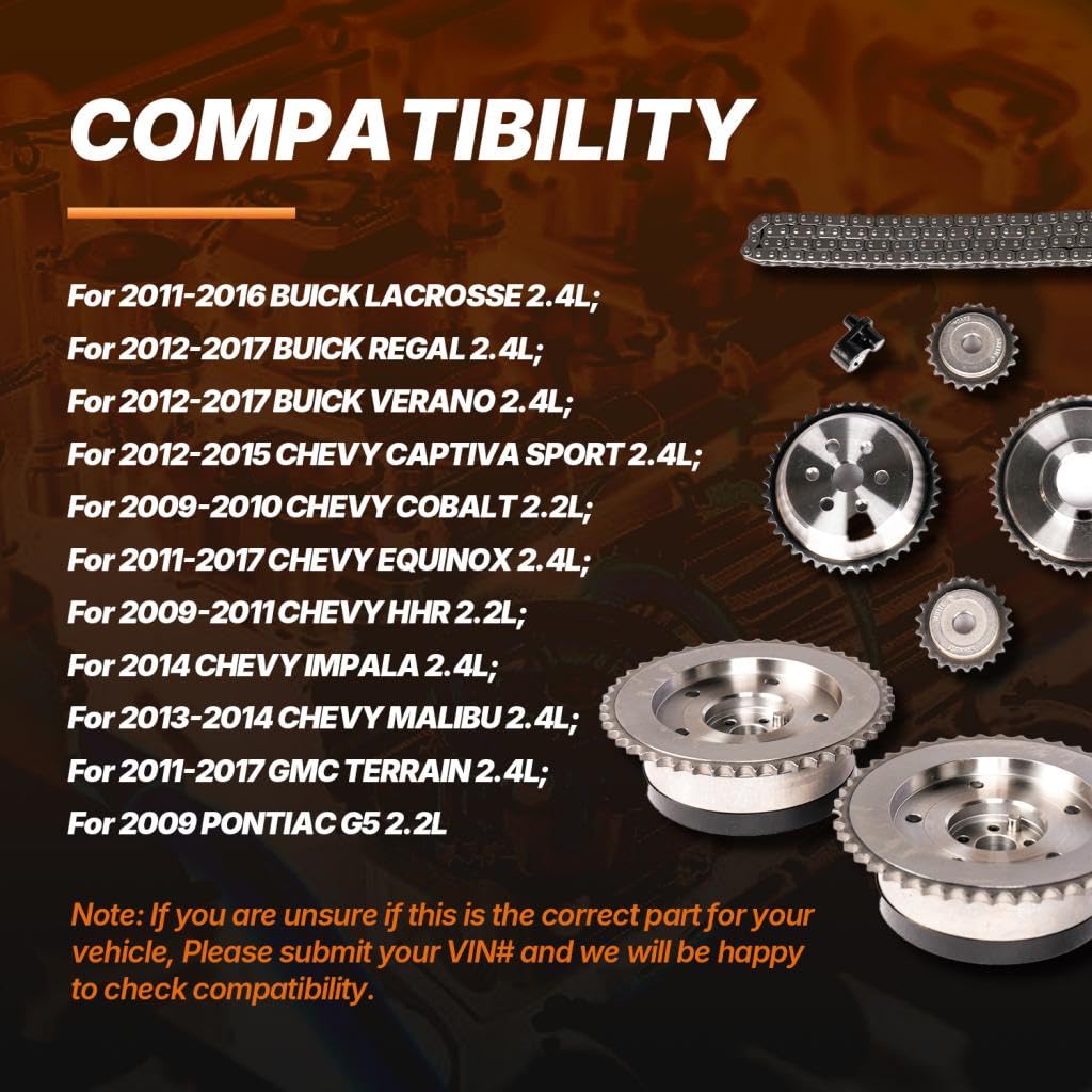 Timing Chain Kit Compatible with Chevy Equinox Buick GMC 2.2L 2.4L 2009-2017 w/Water Pump Tensioner, Crank Sprocket Ecotec Gu