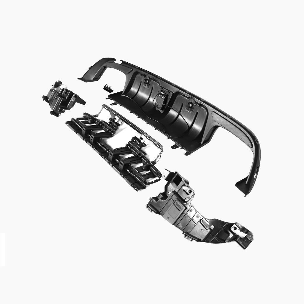 Gloss Black Rear Diffuser with LED for MERCEDES-BENZ AMG W205 Sedan (2015-2021) back view