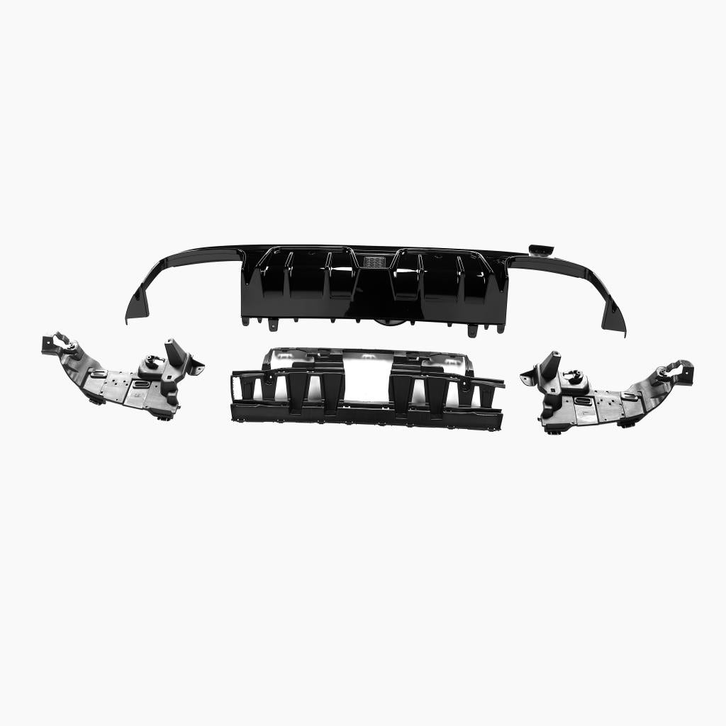 Gloss Black Rear Diffuser with LED for MERCEDES-BENZ AMG W205 Sedan (2015-2021) front view