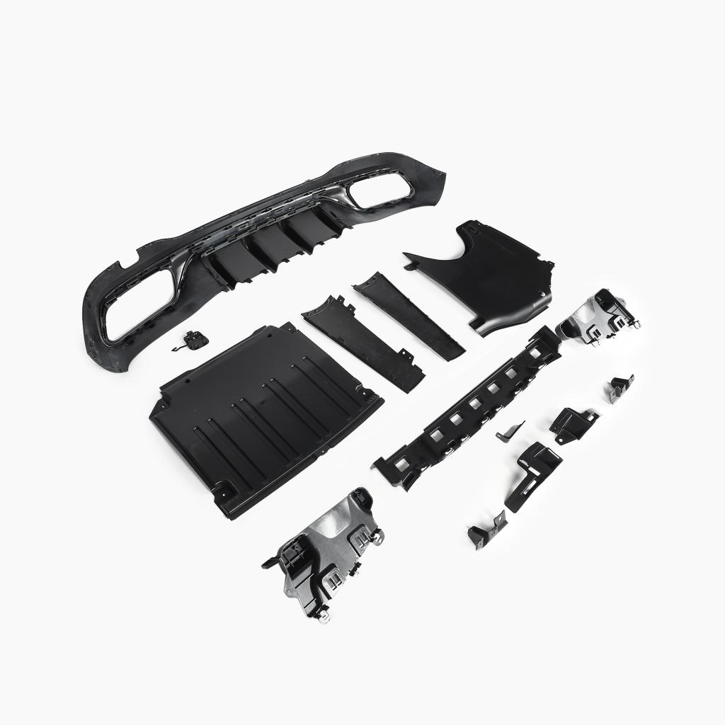 Gloss Black Rear Diffuser with Sliver Tips for MERCEDES-BENZ C63 AMG W206 Sedan (2023+) back view