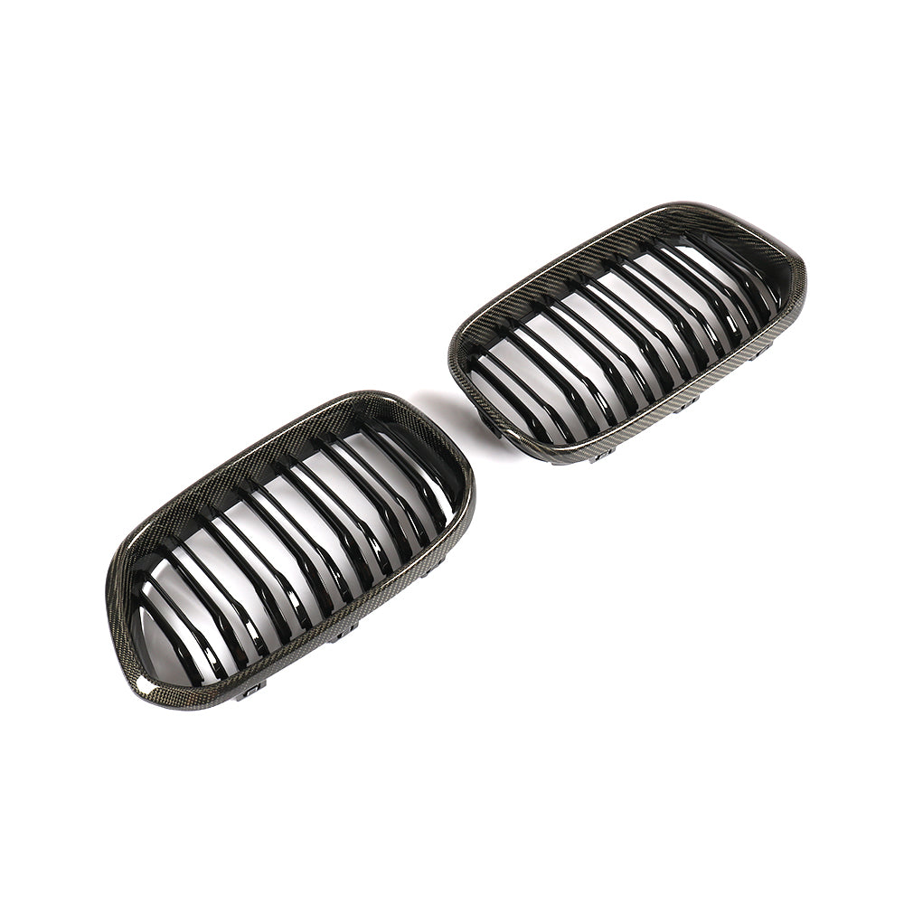 Gloss Dual Slat Carbon Fiber Kidney Grille for BMW 1 Series F20, F21 LCI (2015-2019)