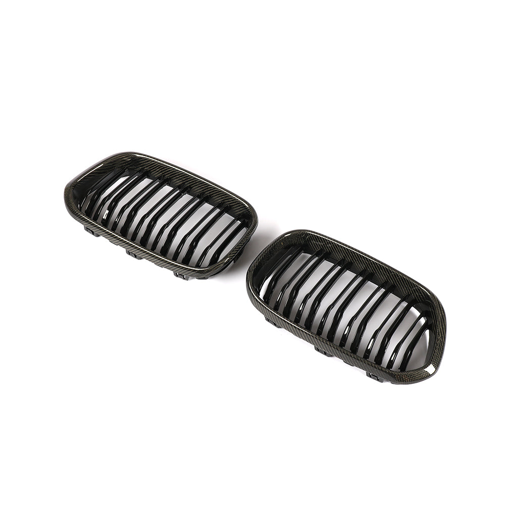 Gloss Dual Slat Carbon Fiber Kidney Grille for BMW 1 Series F20, F21 LCI (2015-2019)