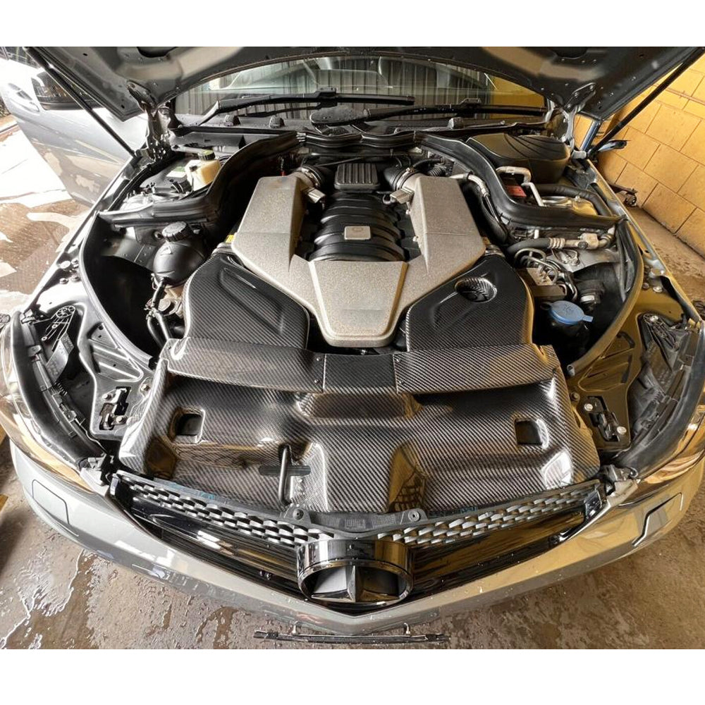 Mercedes-Benz C63 W204 Carbon Fiber Air Intake Filter Cover-installed on car