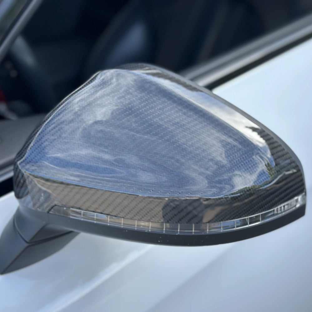 Carbon Fiber REPLACEMENT Mirror Caps For Audi A5 / S5 B9 Pre-LCI, A4 / S4 B9 Pre-LCI (2017–2019) (With Lane Assist)