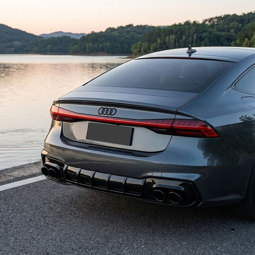 Gloss Black Rear Diffuser for Audi A7 C8 S line(with Black Exhaust Tips)(2019-2020)