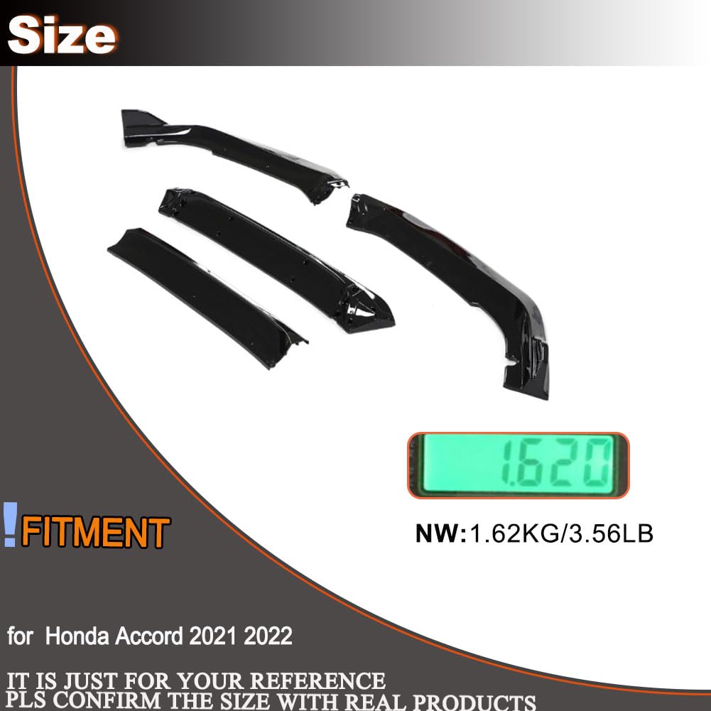 Gloss Black Front Lip Spoiler Compatible with Honda Accord 2021 2022 ABS Front Lip Splitter Air Dam Bumper Protection Spoiler