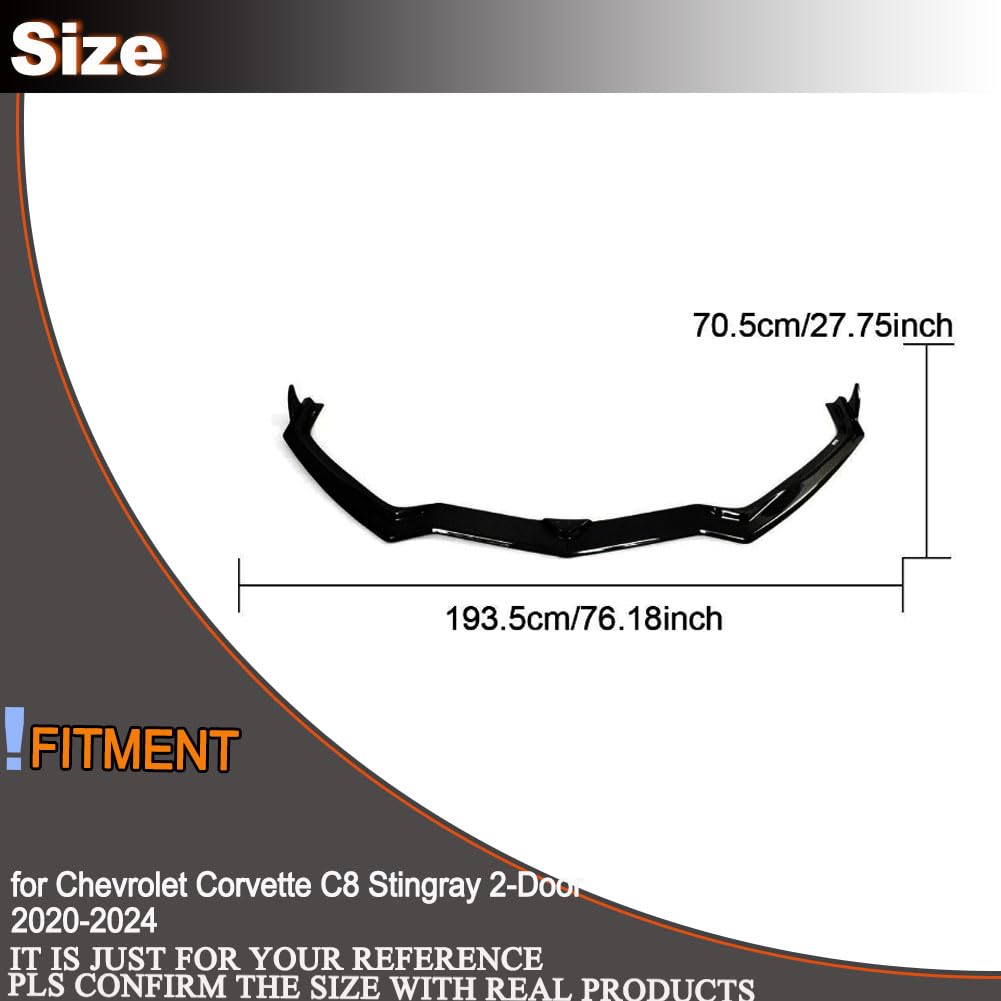 Gloss Black Front Bumper Lip for Chevrolet Corvette Stingray C8 2020-2024 | Fiberglass Front Chin Spoiler Splitter Protector 