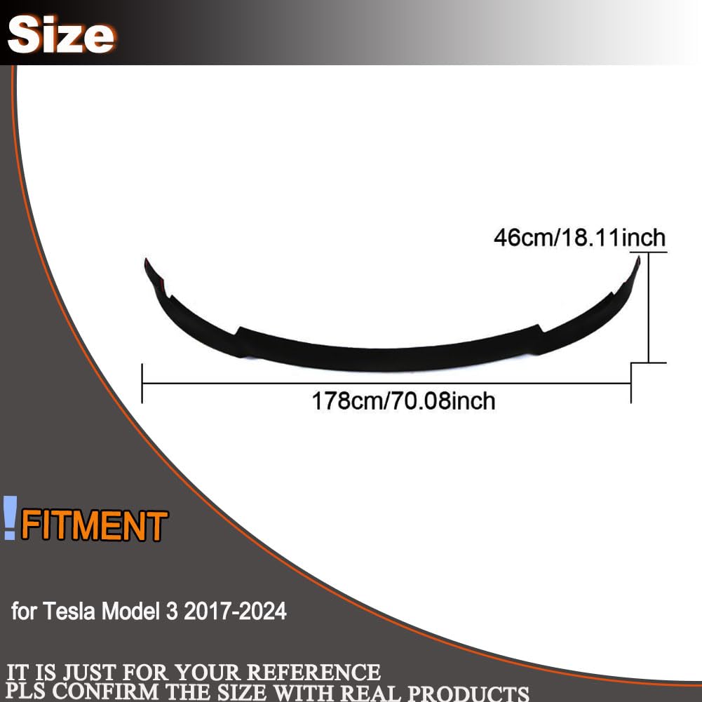 Gloss Black Front Bumper Lip Compatible with Tesla Model 3 Sedan 2016-2023 Fiberglass Chin Spoiler Lip Splitter Protector Air