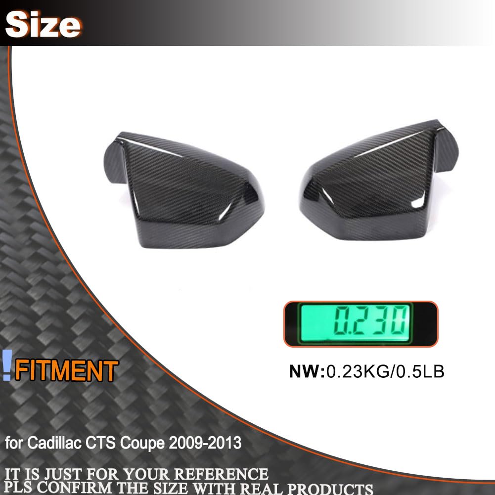 Real Carbon Fiber Mirror Cover Caps Compatible with Cadillac CTS Non-V Coupe 2009-2013 Side Wing Mirror Caps Add on Aftermark