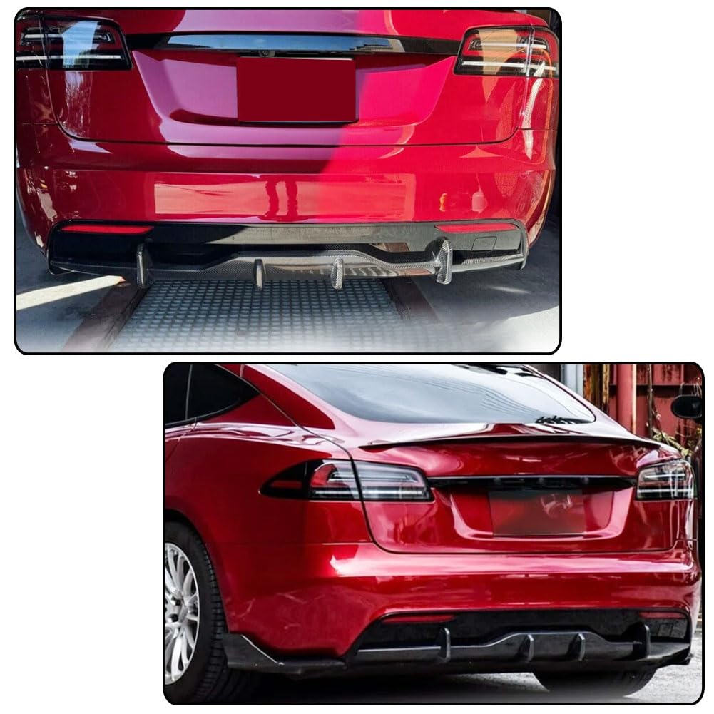 Carbon Fiber Rear Diffuser Fits for Tesla Model S Plaid 2021-2024 Sedan 4 Door Air Dam Lower Bumper Lip Spoiler Valance Prote