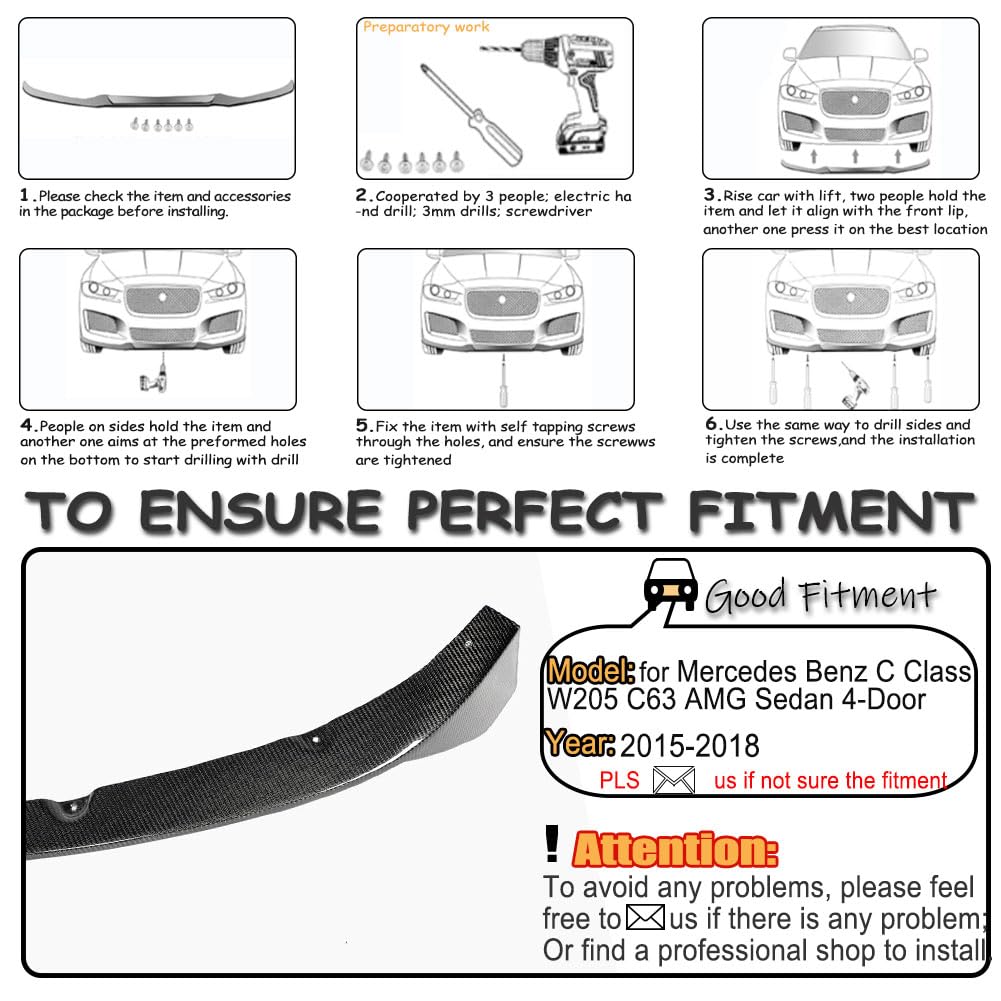 Real Carbon Fiber Front Lip for Mercedes Benz C Class W205 C63 AMG Sedan 2015-2019 Front Bumper Lip Chin Spoiler Splitter Pro