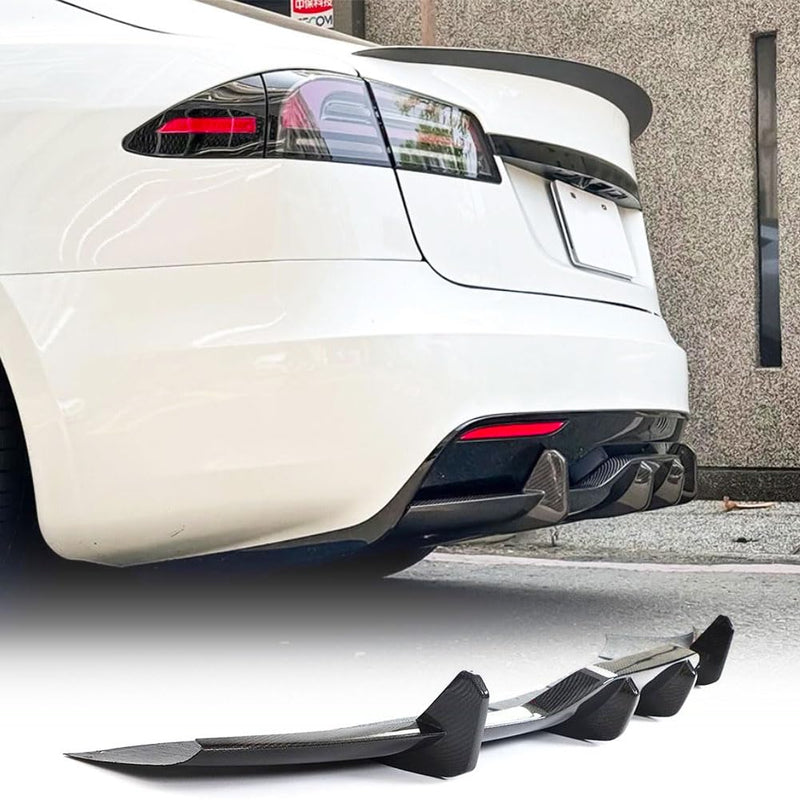 Carbon Fiber Rear Diffuser Fits for Tesla Model S Plaid 2021-2024 Sedan 4 Door Air Dam Lower Bumper Lip Spoiler Valance Prote