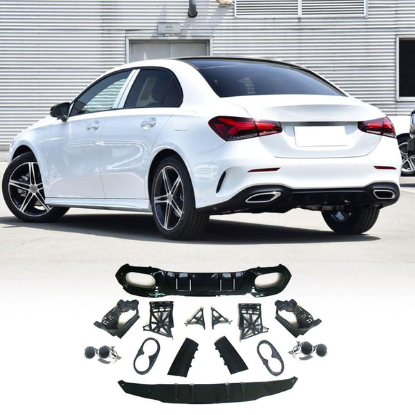 Gloss Black Rear Bumper Diffuser Compatible with Mercedes Benz A-Class W177 A200 A250 Sport Hatchback 4-Door 2019-2022 PP Und