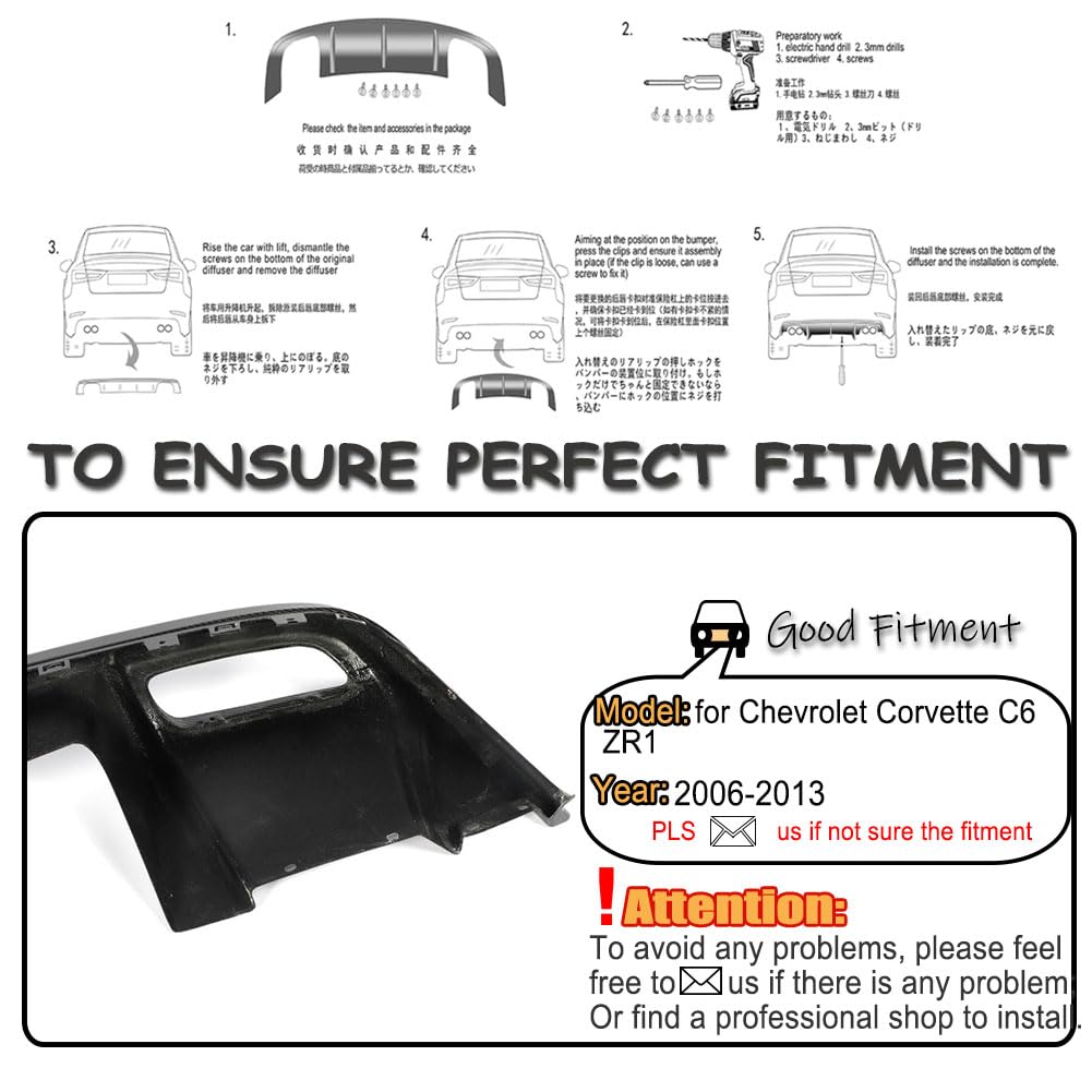 C6 Caron Fiber Rear Bumper Diffuser for Chevrolet Corvette C6 ZR1 2006-2013 | Rear Bumper Lip Apron Lower Diffuser Splitters 